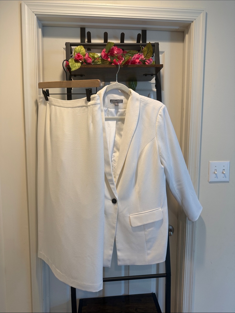 Jessica London Vintage White Plus Size Blazer and Skirt Set